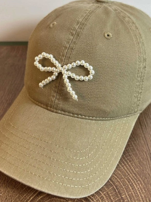 Pearl Bow Khaki Hat