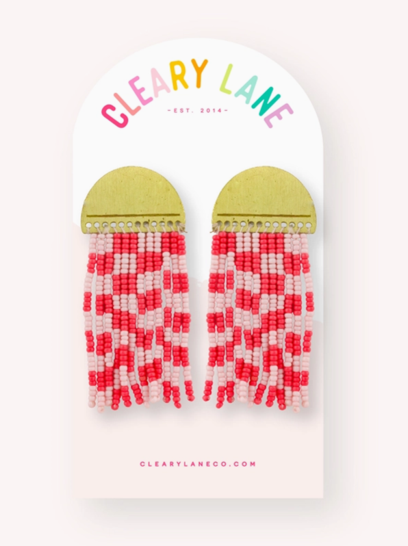 Pink Checker Beaded Earrings Pink Checker Beaded Earrings