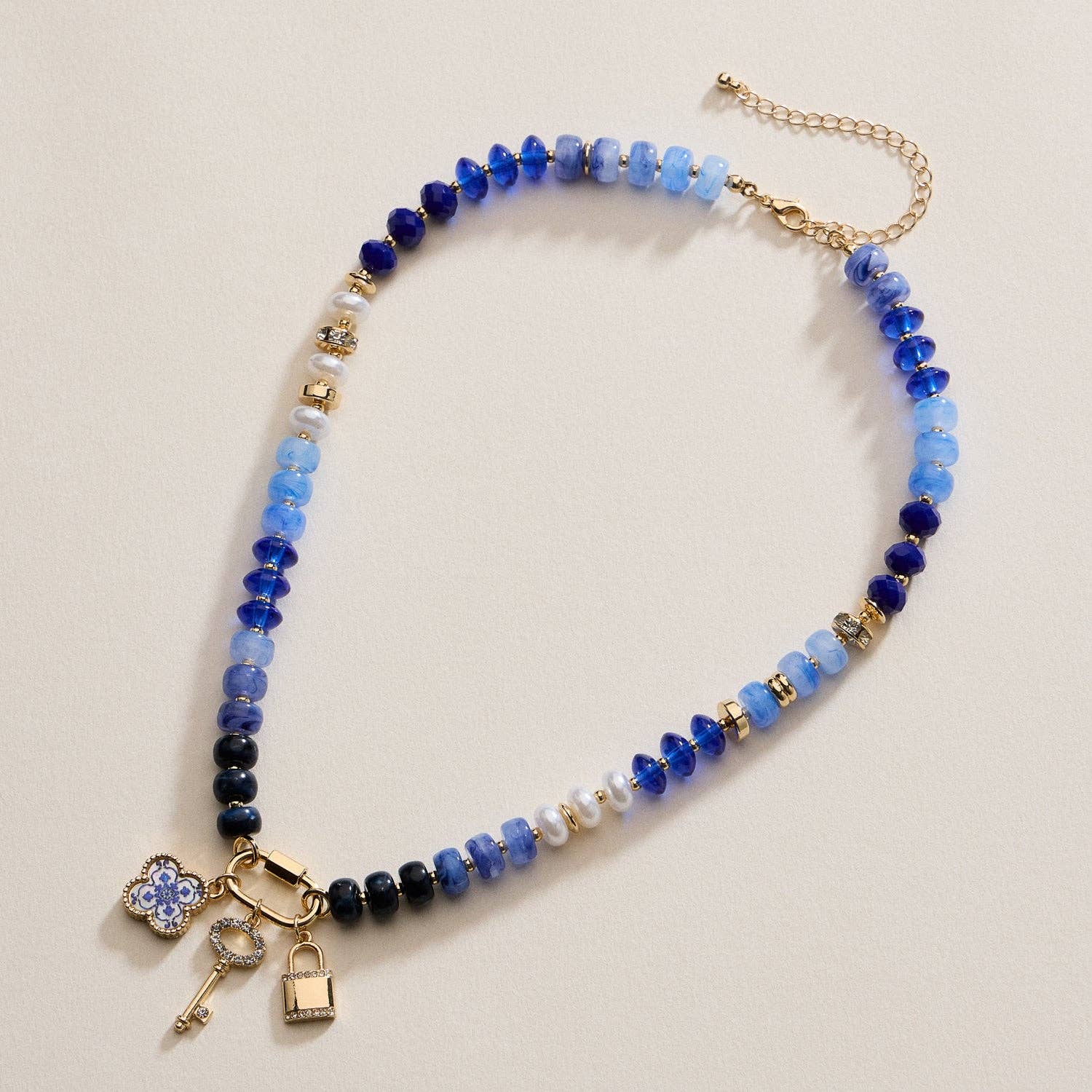 Bead Necklace with Trio Charms