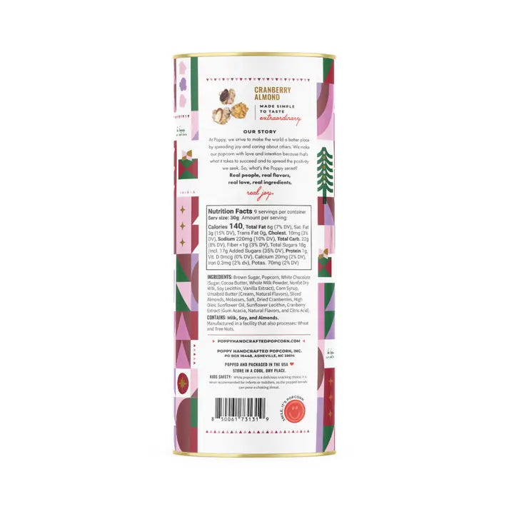 Cranberry Almond Popcorn - Holiday Cylinder
