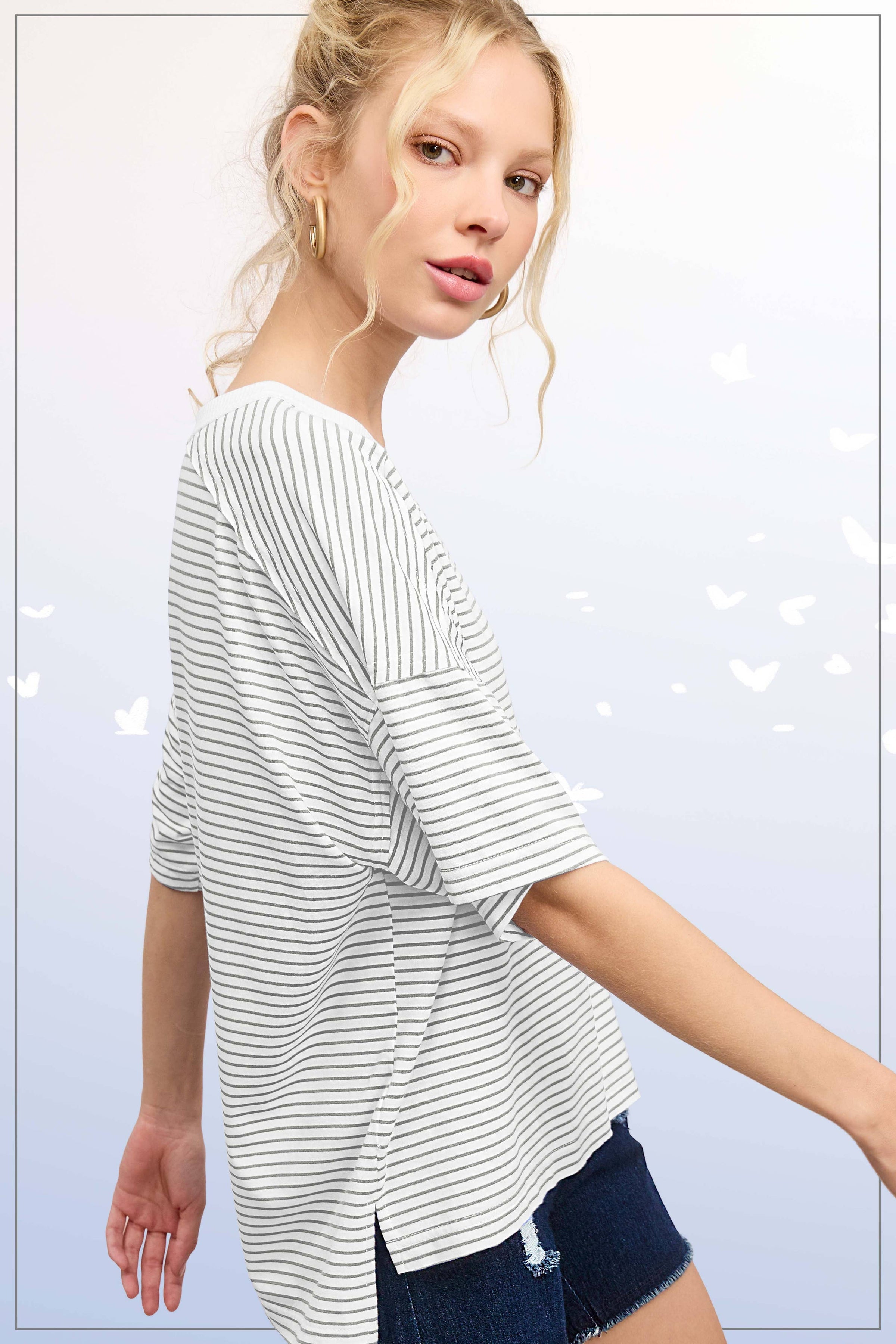 Drop Shoulder Striped Top
