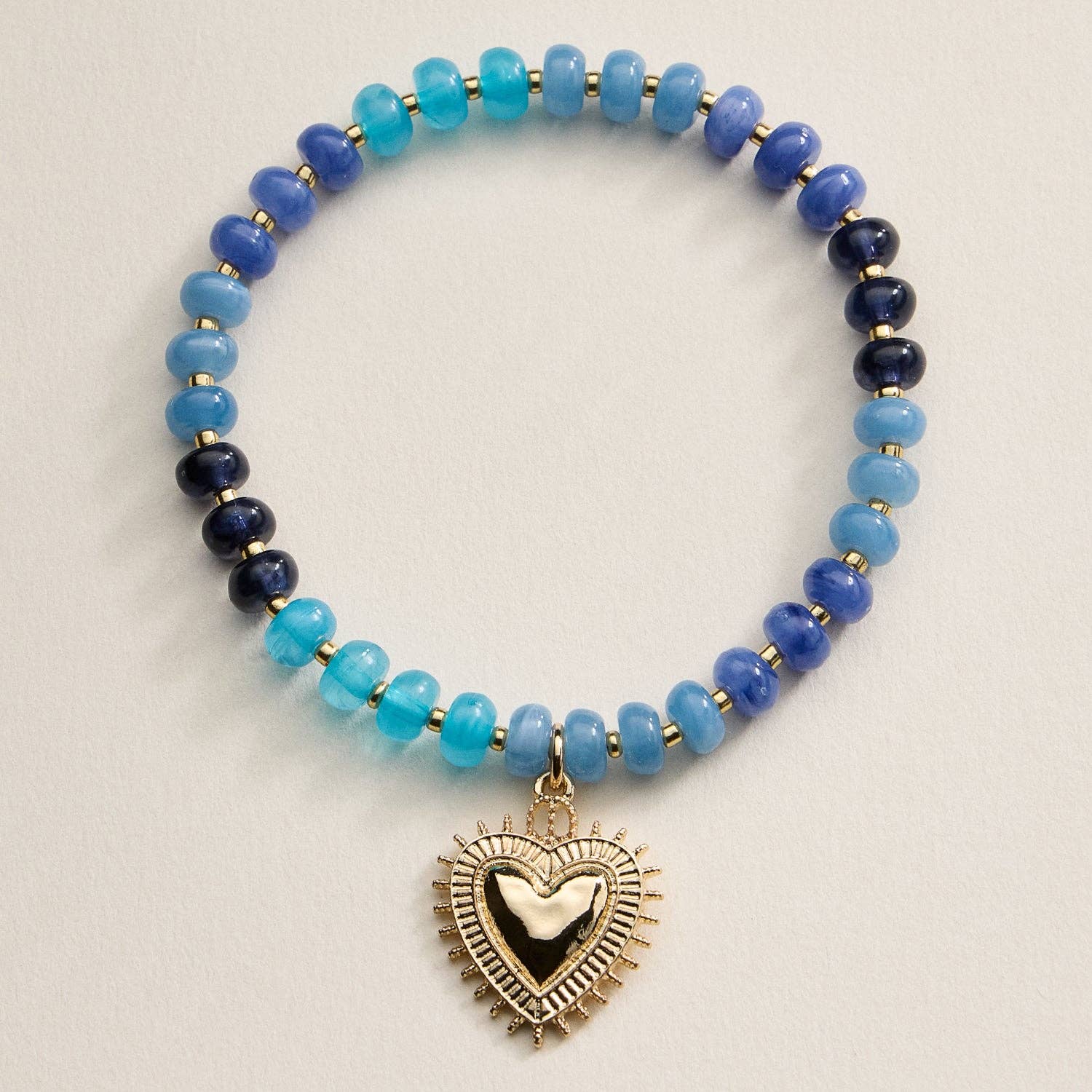 Beaded Heart Charm Stretch Bracelet