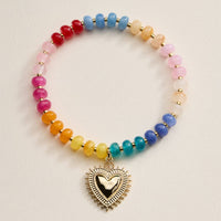 Beaded Heart Charm Stretch Bracelet