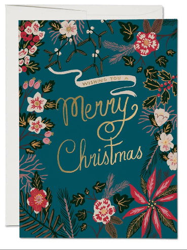 Blue Poinsettia Holiday card