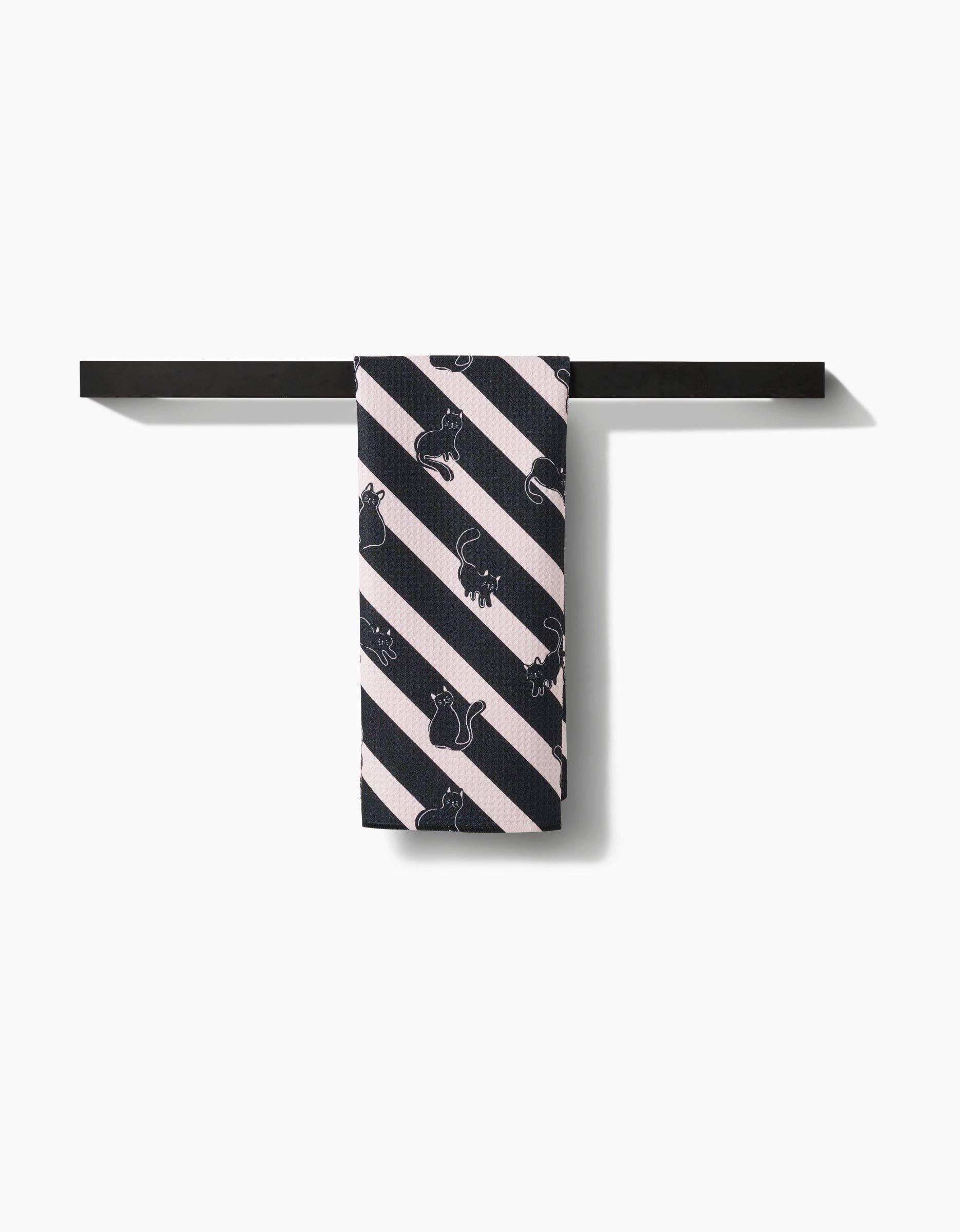 Striped Black Cats Tea Towel