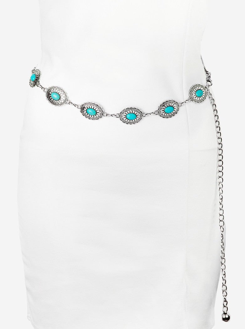 Turquoise Chain Belt Silver