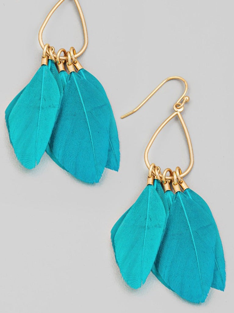 Teal Feather Earrings