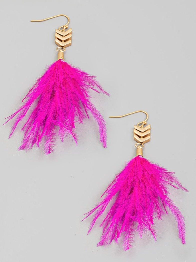Feather Drop Pink Earrings