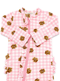 Pink Teddy 2-Way Zip Ruffle Footie