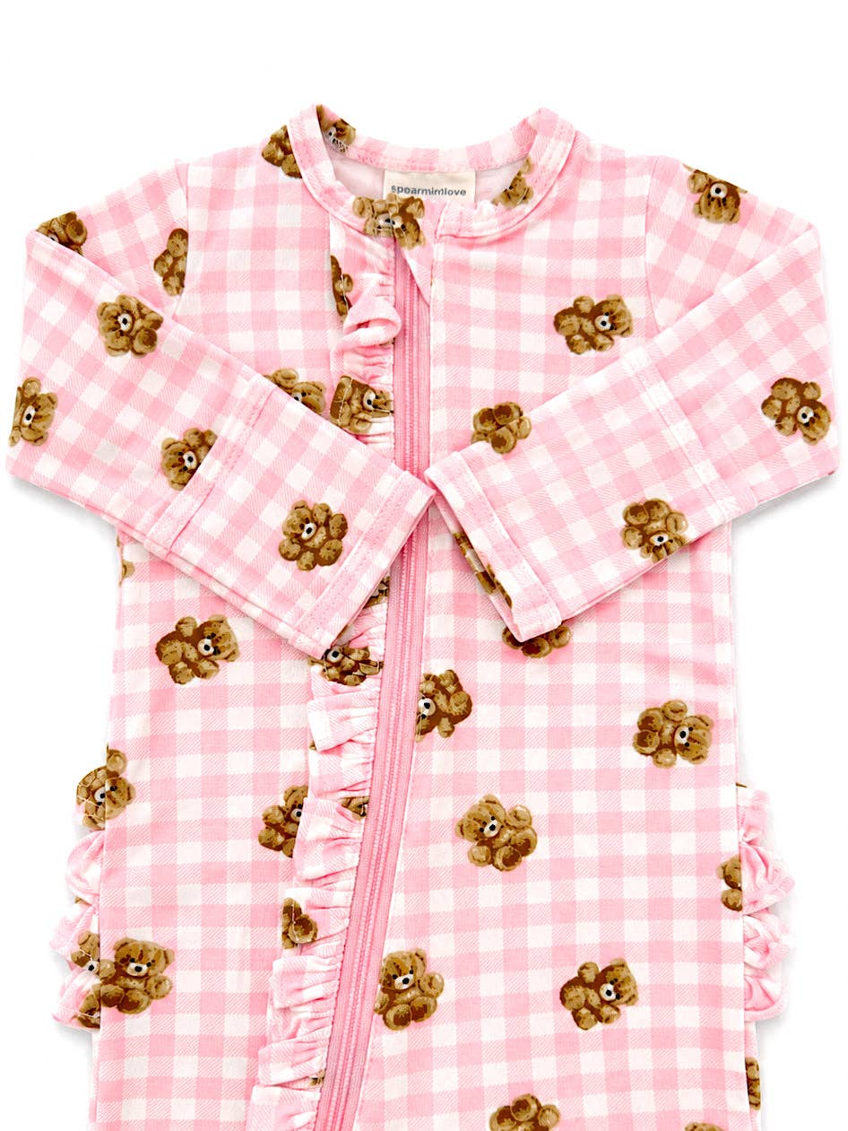 Pink Teddy 2-Way Zip Ruffle Footie