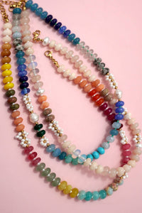 Stone Flower Glass Stainless Steel Necklace