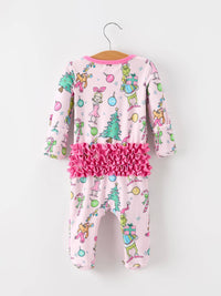Pink Christmas Ruffle Footie