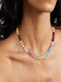 Stone Flower Glass Stainless Steel Necklace