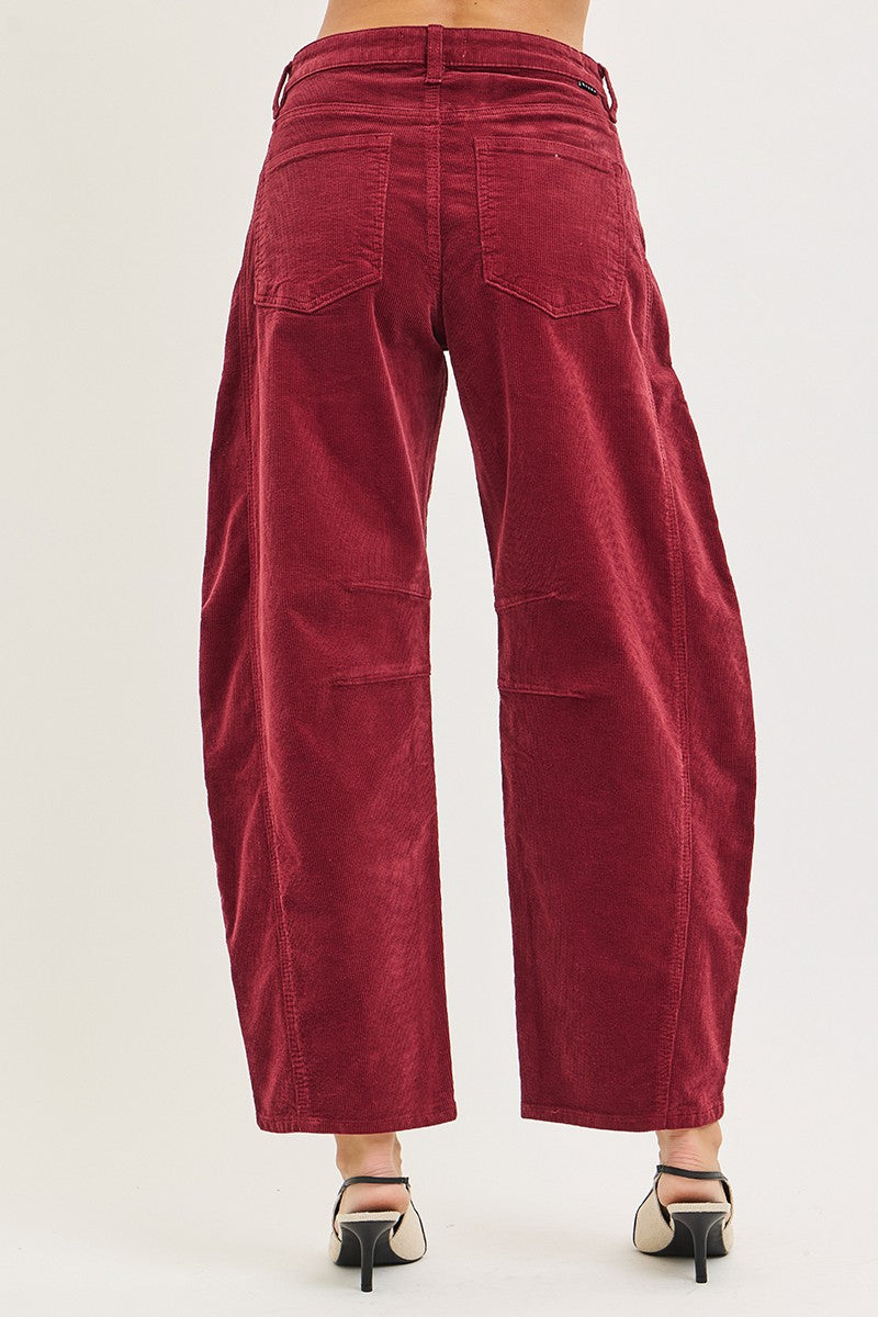 Maroon Barrel Corduroy Pant