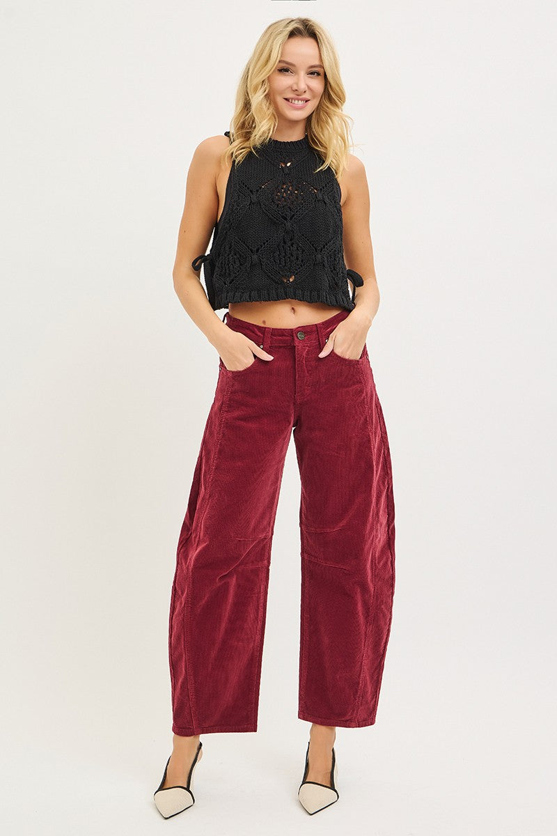 Maroon Barrel Corduroy Pant