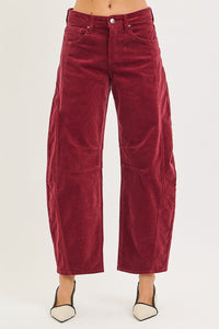 Maroon Barrel Corduroy Pant