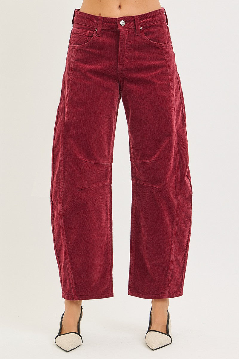 Maroon Barrel Corduroy Pant