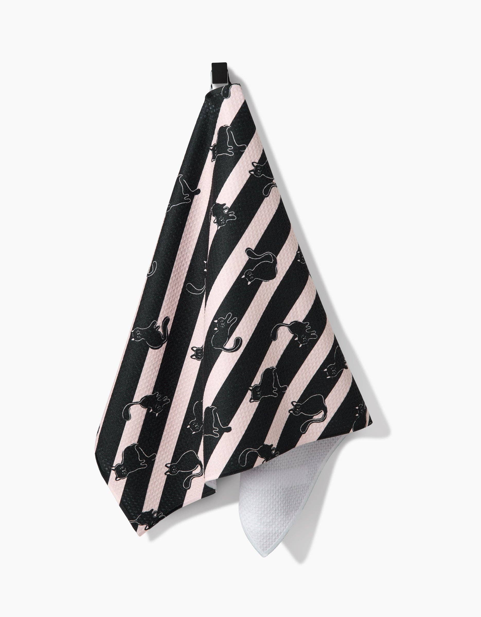 Striped Black Cats Tea Towel