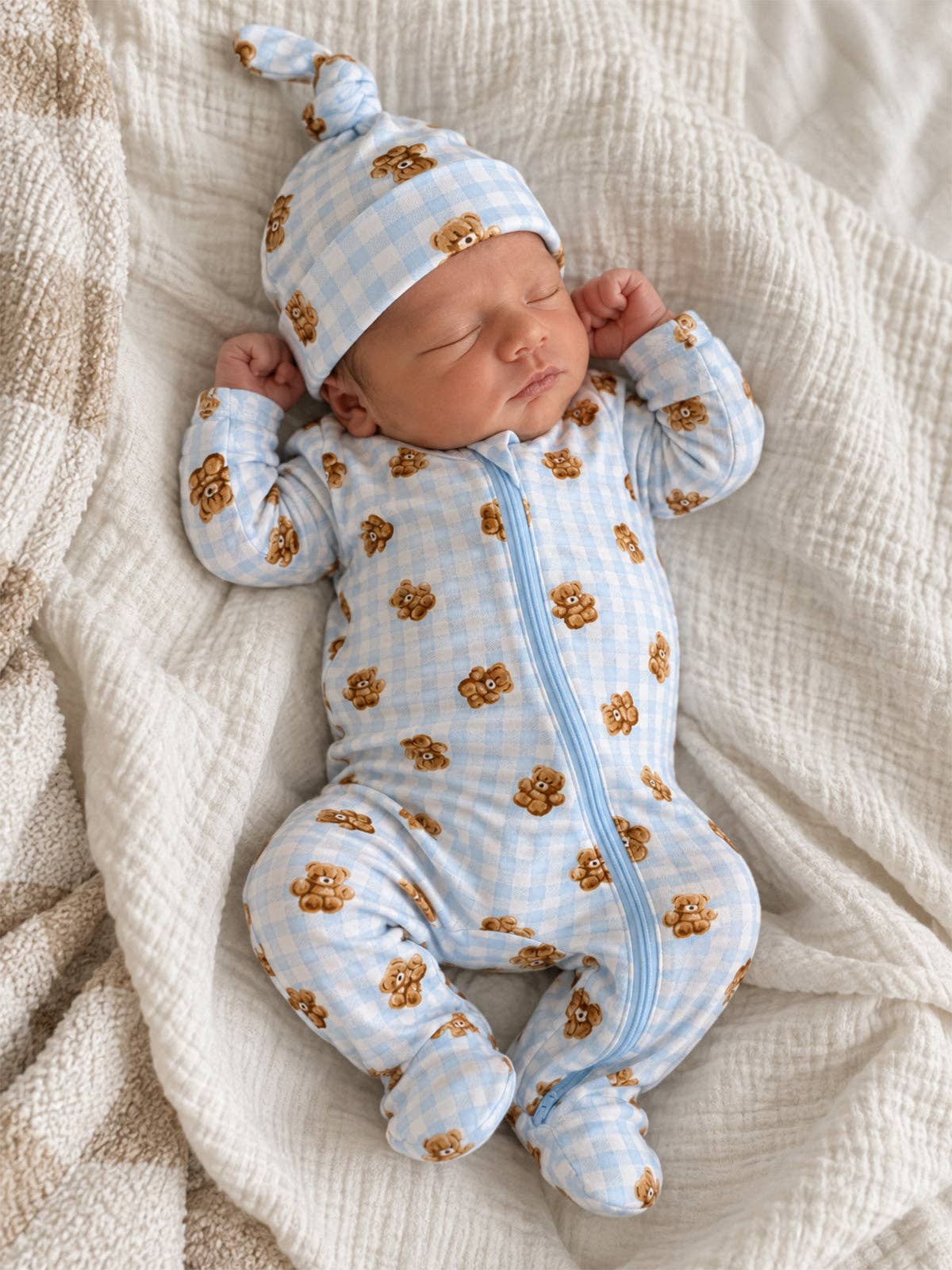 Blue Teddy 2-Way Zip Footie