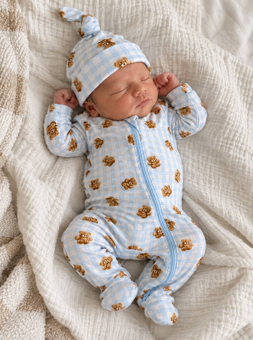 Blue Teddy 2-Way Zip Footie