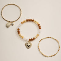 Beaded Heart Charm Stretch Bracelet