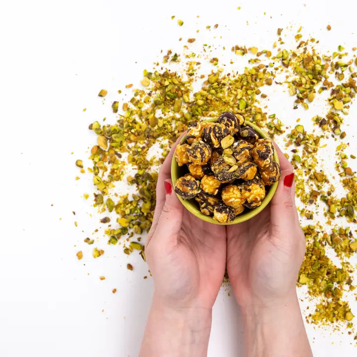 Dark Choc. Pistachio Popcorn - Holiday Cylinder