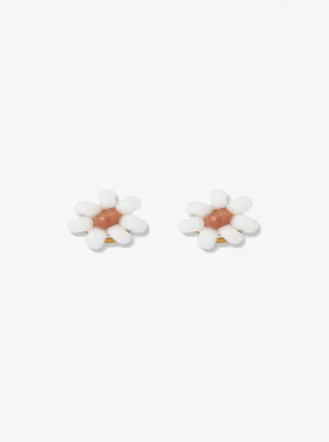 White Flower Beaded Post Earrings