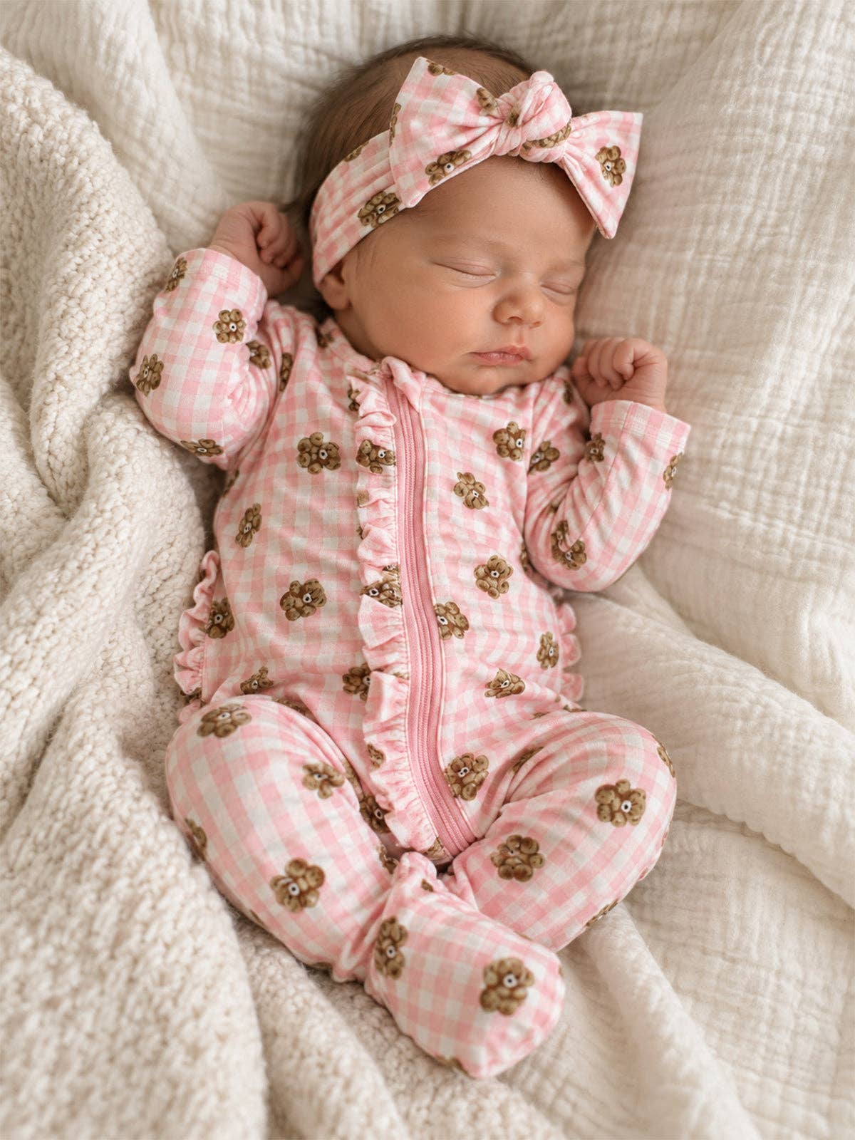Pink Teddy 2-Way Zip Ruffle Footie