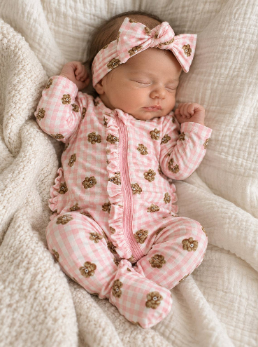 Pink Teddy 2-Way Zip Ruffle Footie