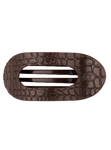 Brown Crocodile Small Flat Round Hair Clip