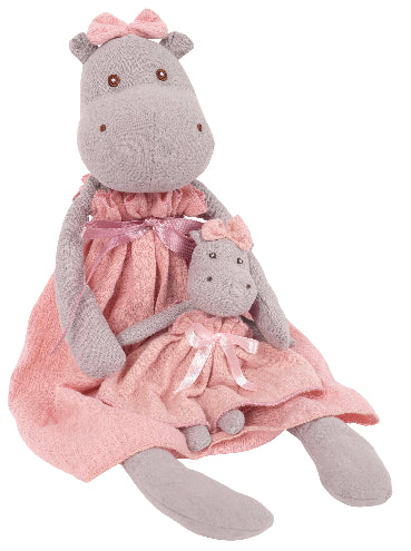 Mom and Baby Hippo Linen Dolls 