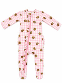 Pink Teddy 2-Way Zip Ruffle Footie