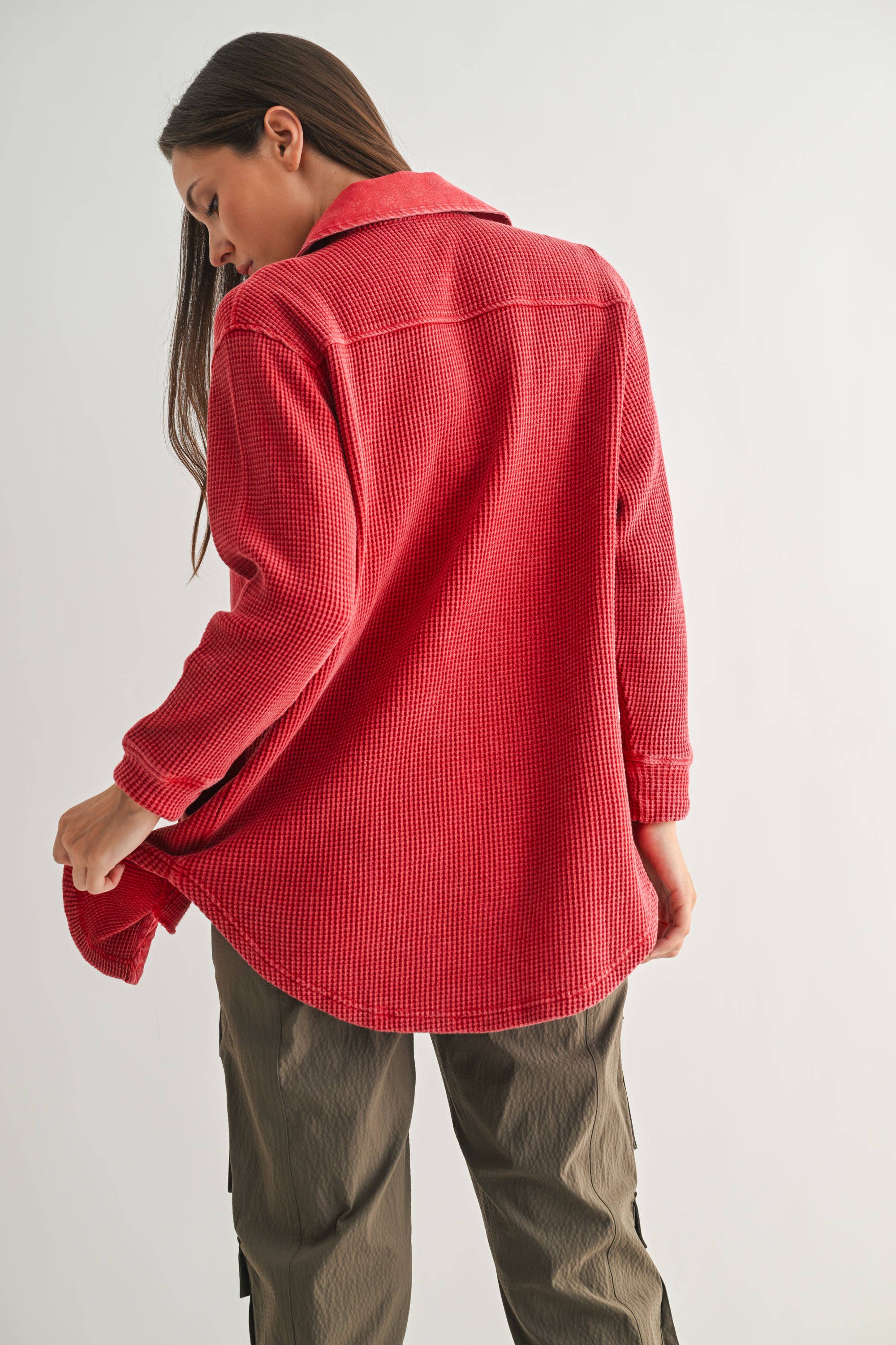 Garnet Red Waffle Jacket