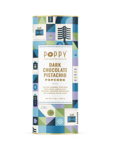 Dark Choc. Pistachio Popcorn - Holiday Cylinder