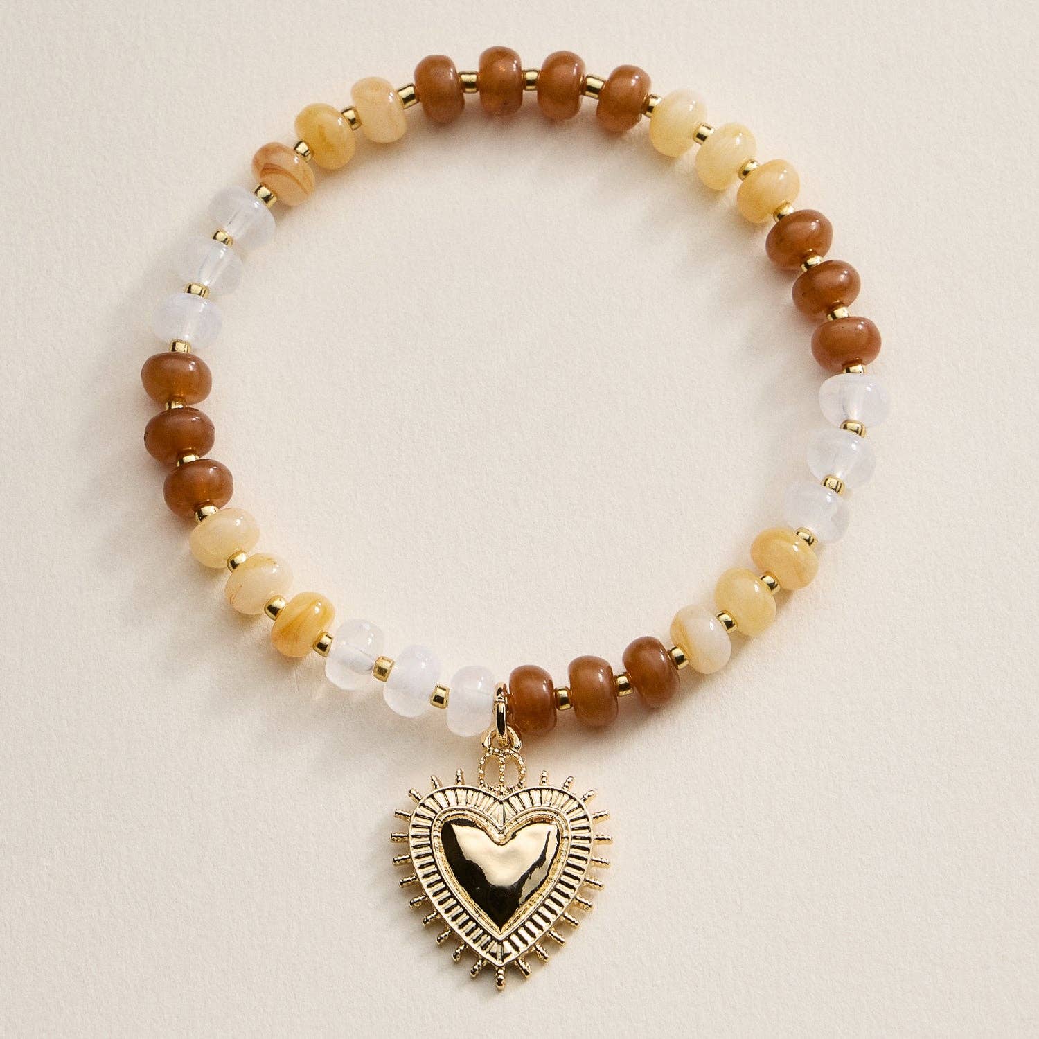 Beaded Heart Charm Stretch Bracelet