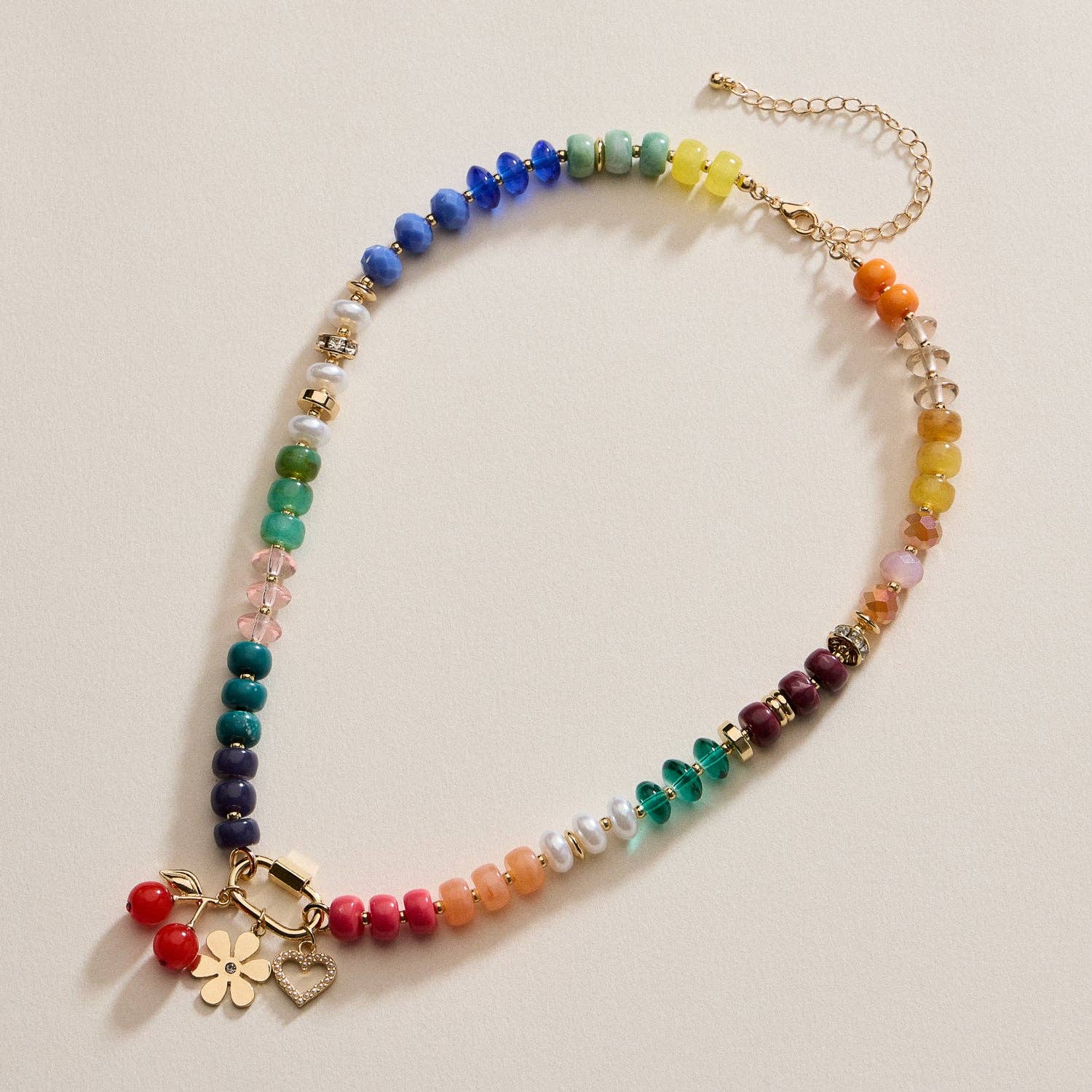 Bead Necklace with Trio Charms