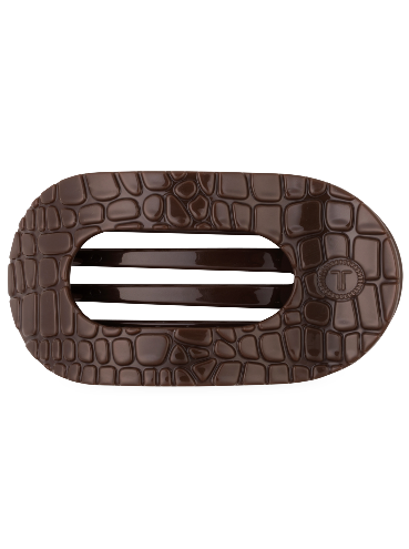 Brown Crocodile Medium Flat Round Hair Clip