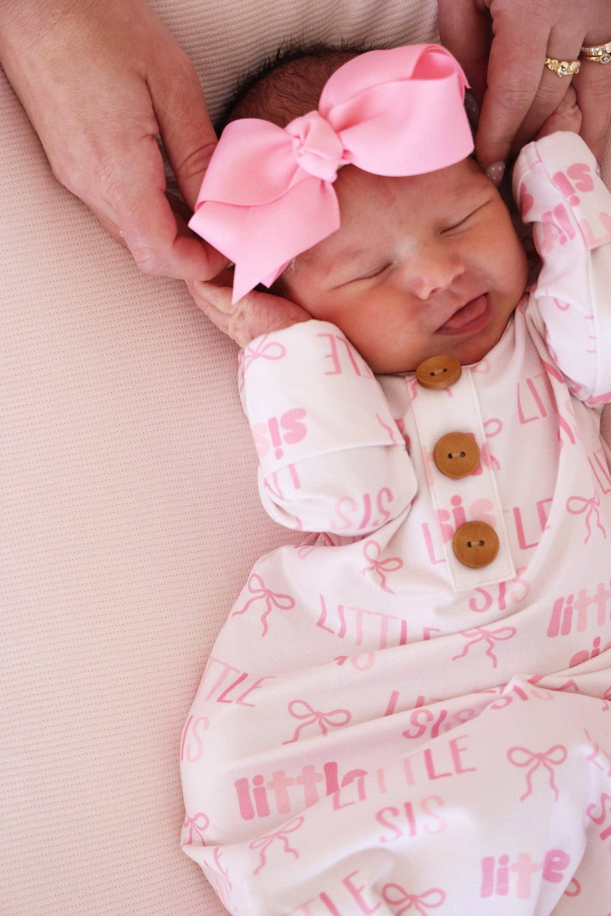 Newborn Little Sis Knot Gown & Hat Set