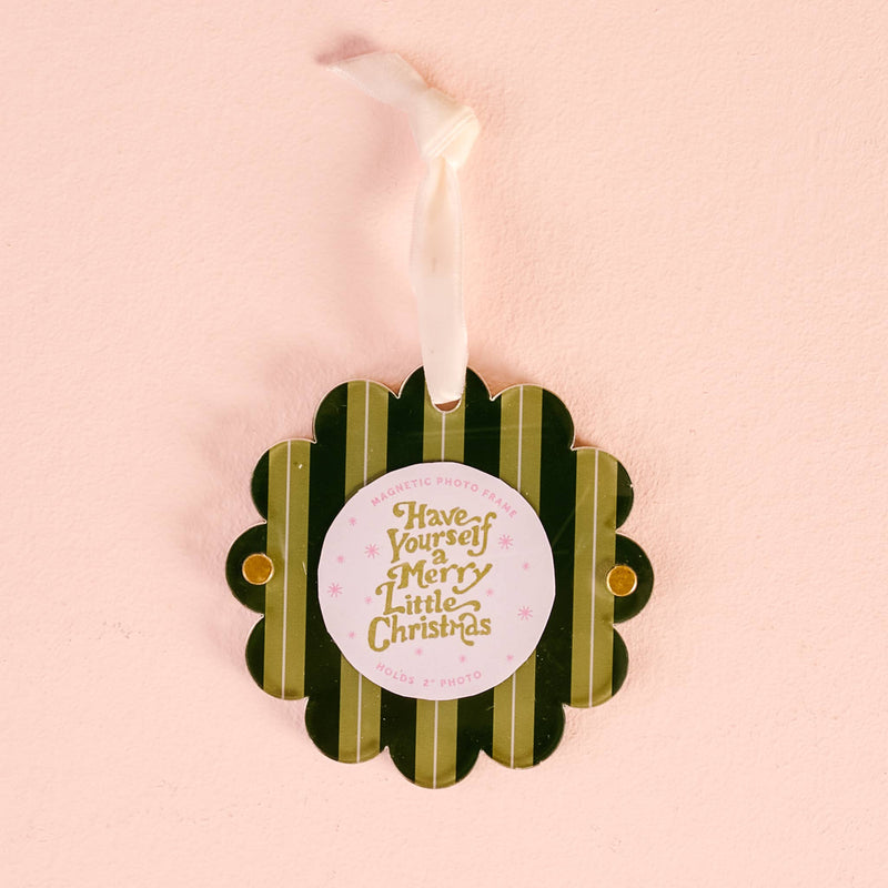 Evergreen Stripes Picture Frame Ornament