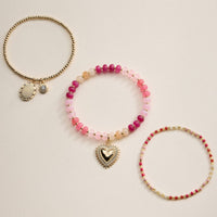 Beaded Heart Charm Stretch Bracelet