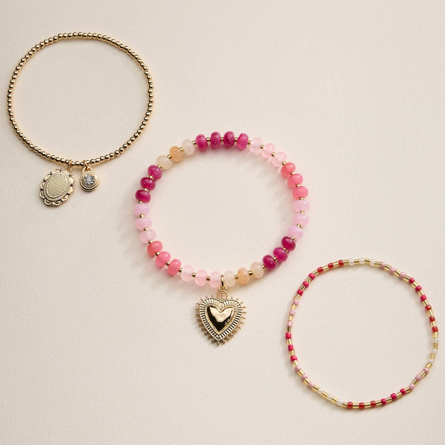 Beaded Heart Charm Stretch Bracelet
