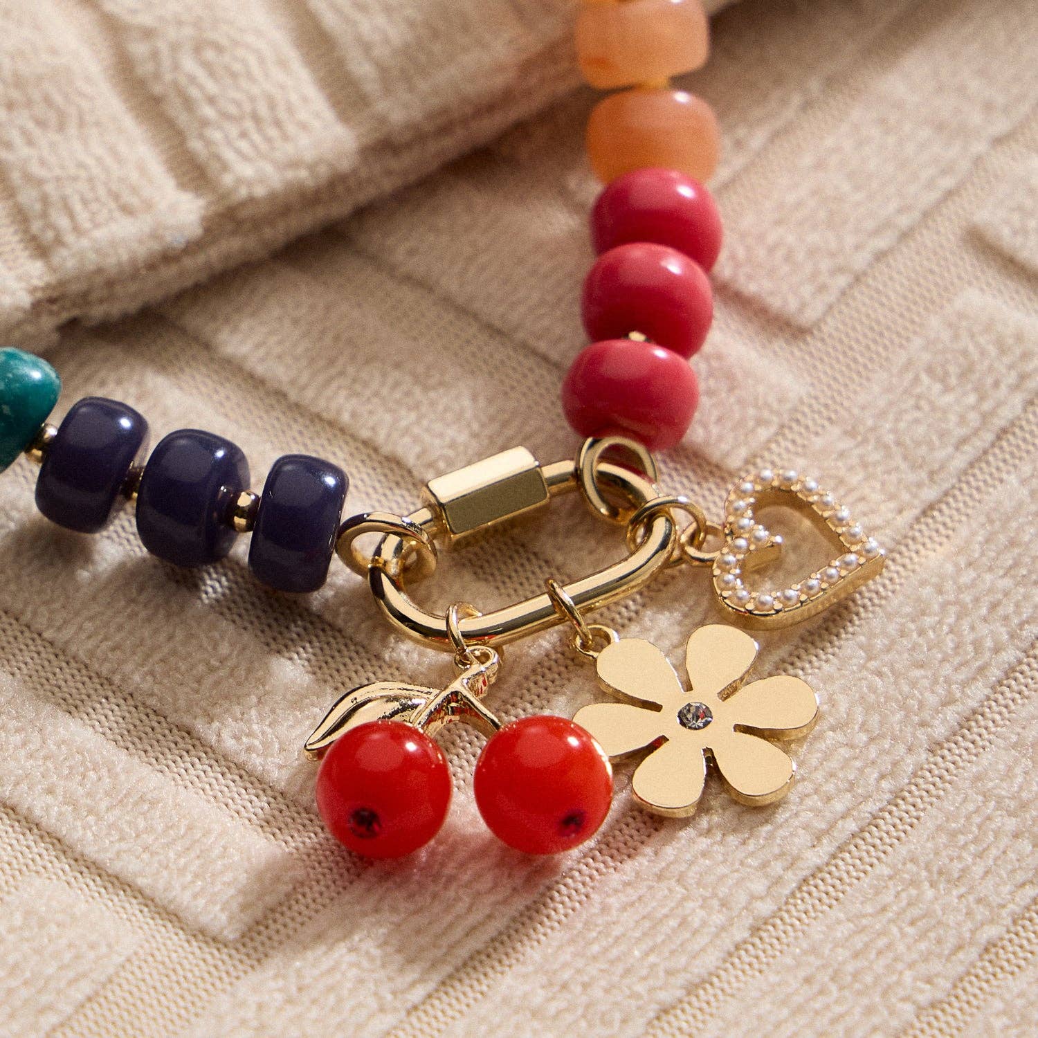Bead Necklace with Trio Charms