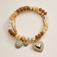 Beaded Heart Charm Stretch Bracelet