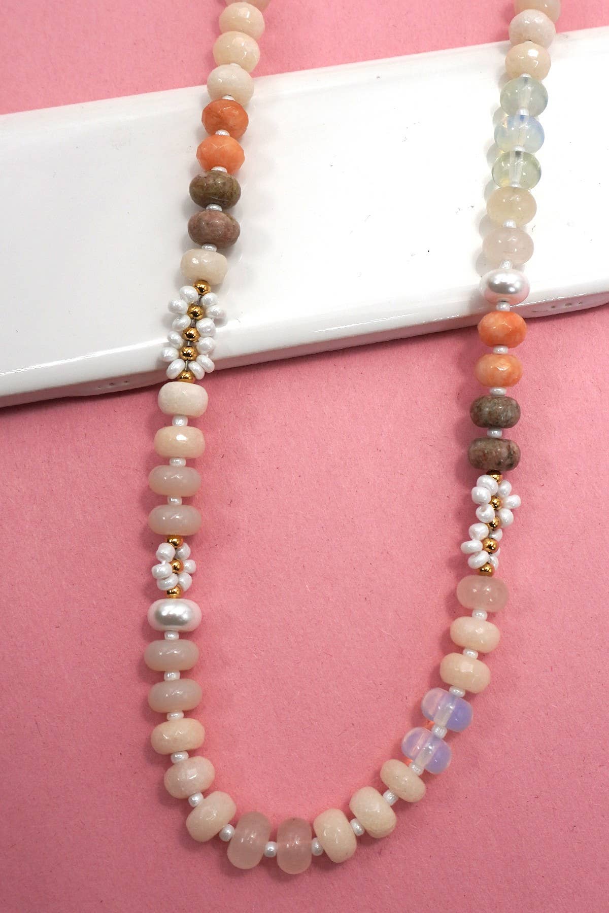 Stone Flower Glass Stainless Steel Necklace