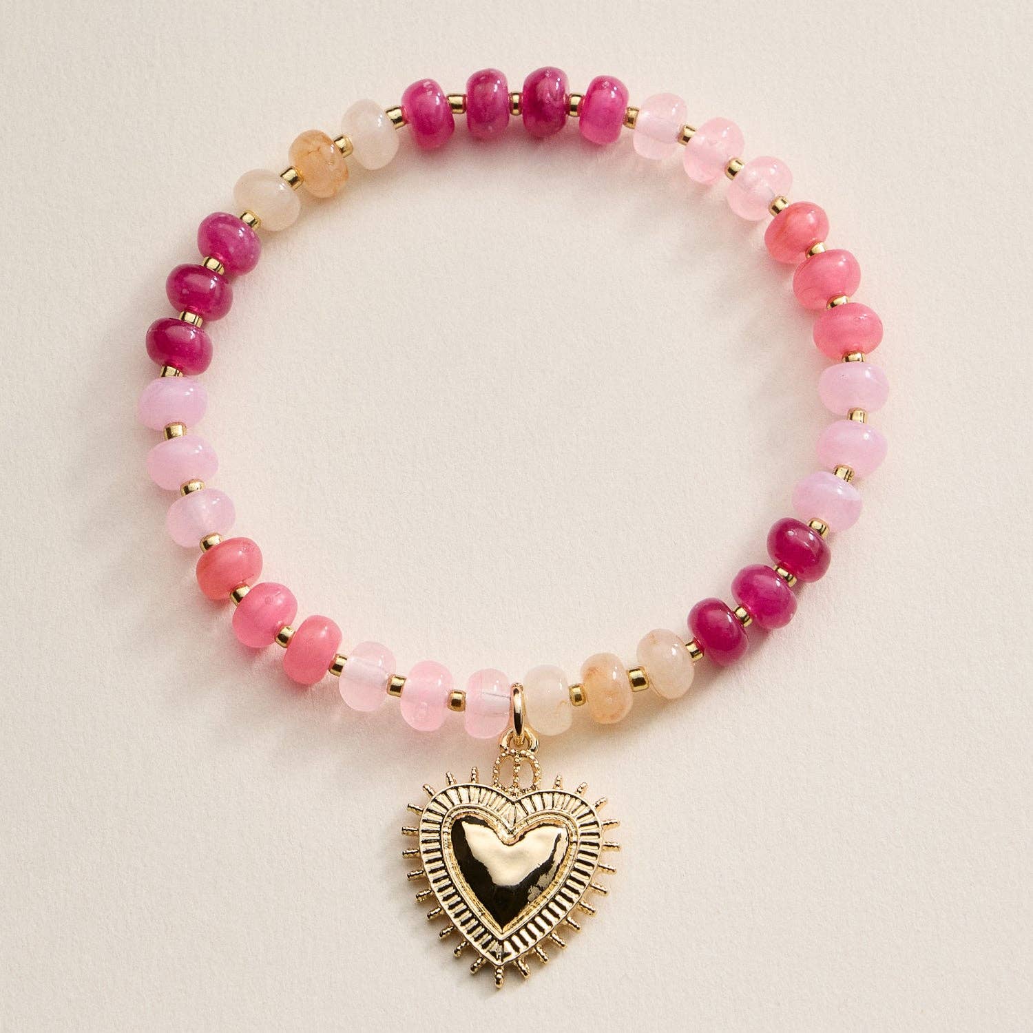 Beaded Heart Charm Stretch Bracelet