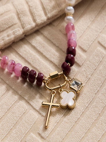 Bead Necklace with Trio Charms
