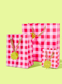 Gift Bags - Red + Pink Gingham - Assorted Sizes