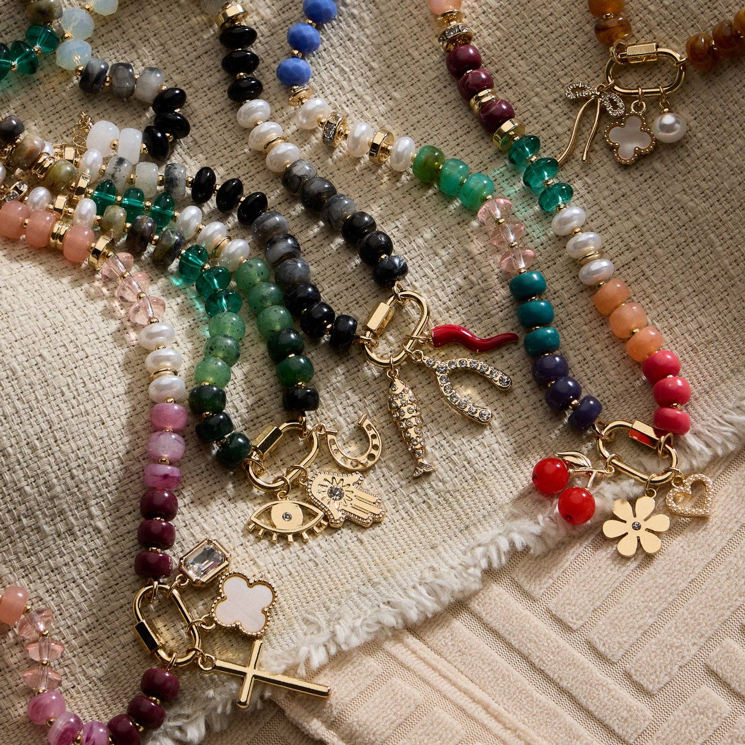 Bead Necklace with Trio Charms