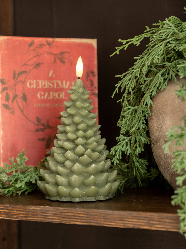 7" DARK GREEN 3D FLAME BALSAM TREE CANDLE