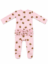 Pink Teddy 2-Way Zip Ruffle Footie